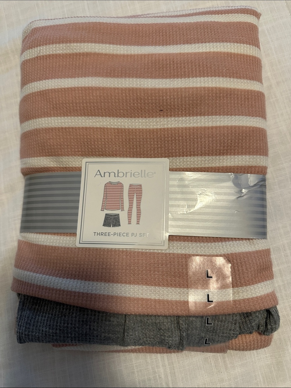 Ambrielle Blush Pink and White Striped Three-Piece PJ Set